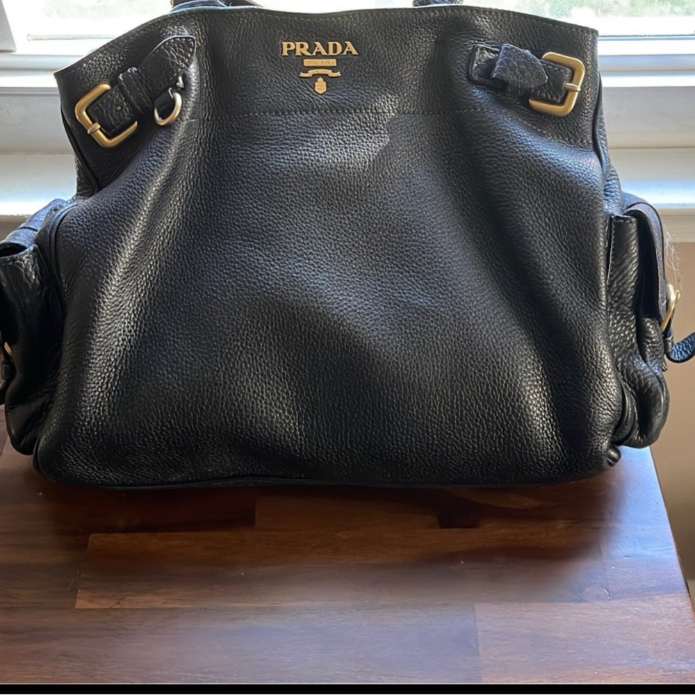 Prada Black Leather Shoulder Bag with Gold Hardware